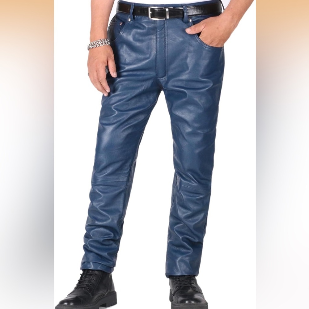 Laverapelle Men’s Genuine Lambskin Leather (Blue Leather Jeans)